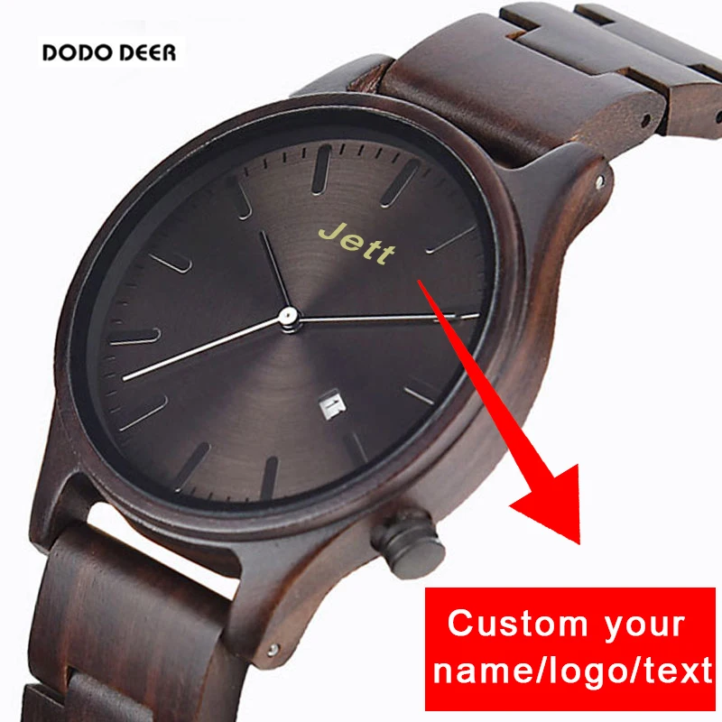 

Customize Wood Watches Mens Engrave Private Logo Brand Name Date Display Quartz Timepieces Male Special Gift Box